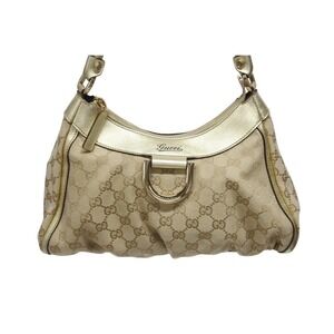 Gucci Abbey Handbag Shoulder Leather One Hobo Logo GG Canvas Gold Bag